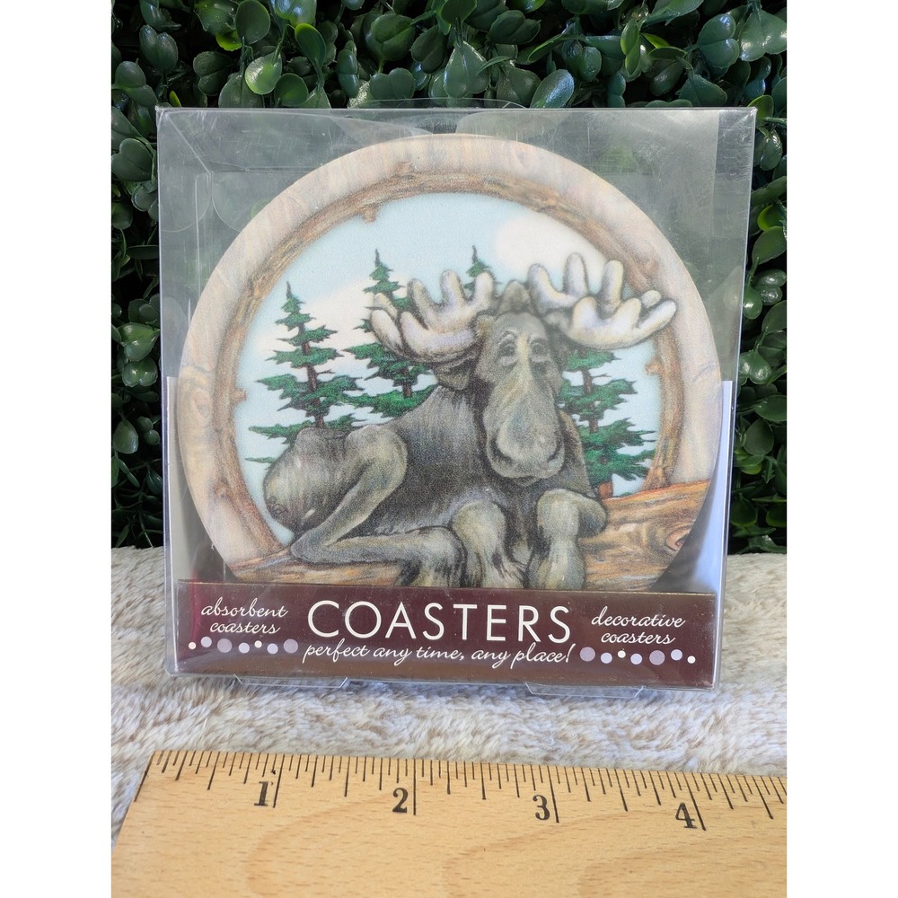 Thirstystone Big Sky Moose Absorbent Coasters Set of 4 Sandstone Cork Back VBS4